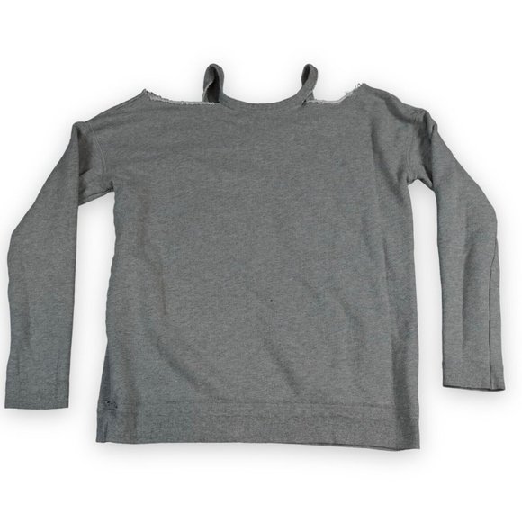 Free People Sweater Top Small Grey Cold Shoulder Pullover Embroidered 18 - Picture 2 of 9